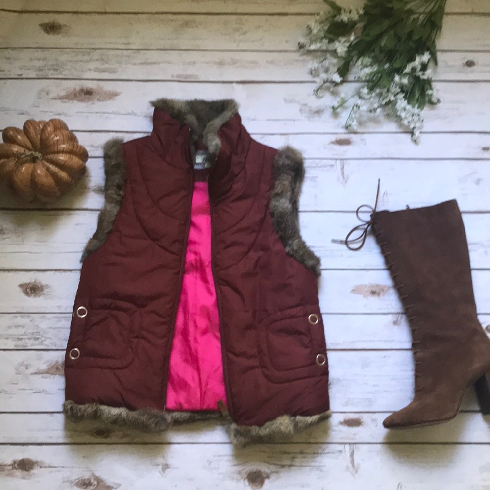 Women’s Down Feather Vest Rust Fall Outerwear Xs - image 3